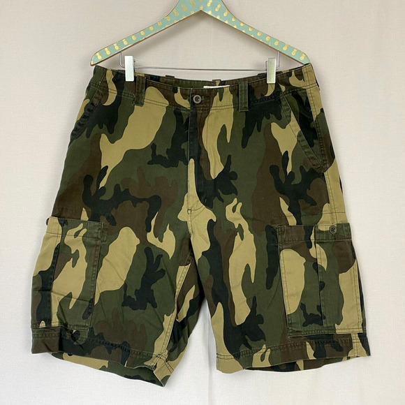 Gap Cargo Shorts Mens 36x10 Green Camo Vintage Y2K Baggy Grunge Army Camouflage - Picture 1 of 12